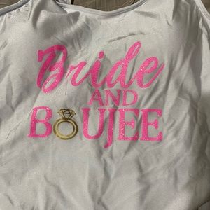 Bride and boujee bachelorette one piece bathing suit.